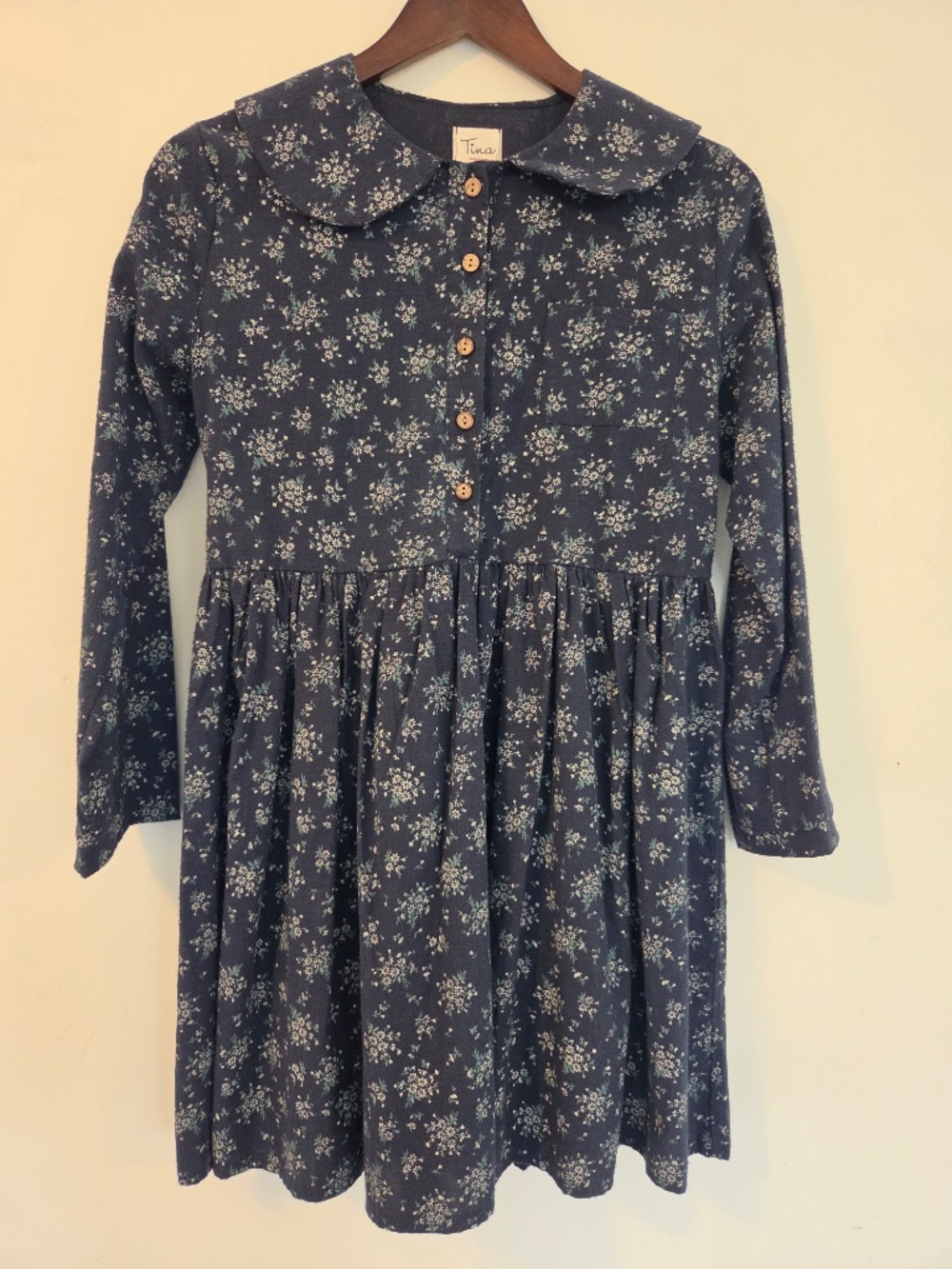 Navy/white floral dress S/M Peter Pan collar button down bodice cottage core - Picture 2 of 10